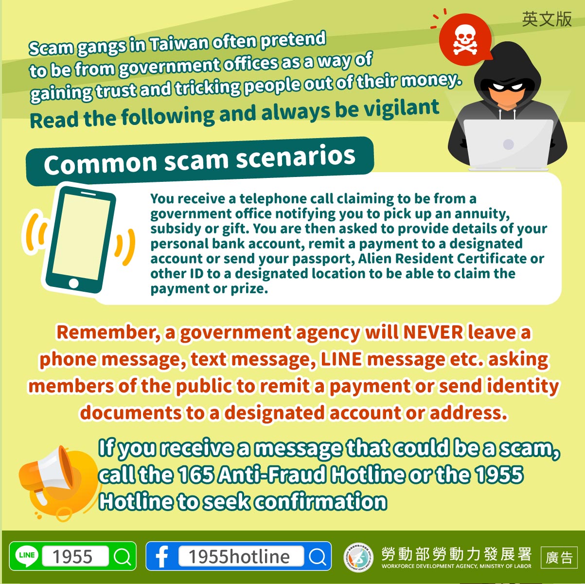 假公家單位詐騙話術花樣多，請您提高警覺小心防詐【詐騙宣導-假公家單位】-多國語言版的第2張圖片